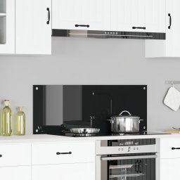 Placa de Backsplash pentru Bucatarie Neagra 110x40x0,6 cm din Sticla Temperata - GartenMobel Dekor