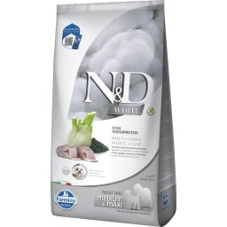 FARMINA N&D White Dog Adult Medium Maxi Sea Bass, Spirulina, Fennel 7 kg Hrana caine talie medie si mare, cu blana alba