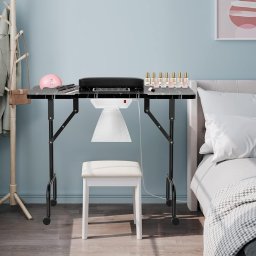 MANIA2 - Masuta manichiura plianta, 94 cm, cu aspirator incorporat si pernita maini, masa cosmetica - Alb sau Negru Imitatie marmura