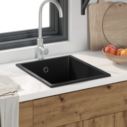 Chiuveta de bucatarie cu orificiu pentru supraplin în granit negru GartenMobel Dekor