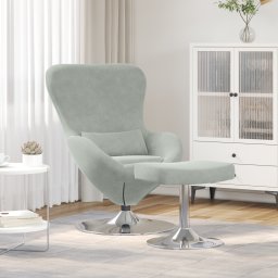 fotoliul Egg cu suport pentru picioare din catifea gri deschis GartenMobel Dekor