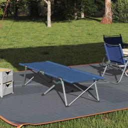 Pat de camping pliabil Albastru Metal, Textil Standard Pliabil GartenMobel Dekor