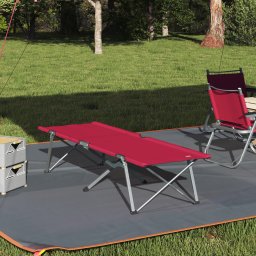 Pat Pliabil de Camping Rosu Metal si Material Textil Standard GartenMobel Dekor