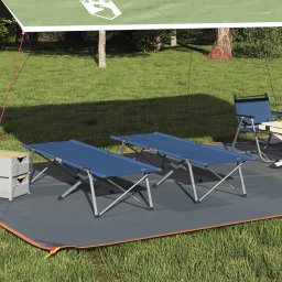 Set de pat pliabil pentru camping Albastru Material textil si metal GartenMobel Dekor