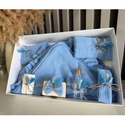 Trusou botez din muselină, bleu cu 8 piese - ILIF506052