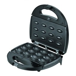 Aparat de facut prajituri sub forma de nuci Heinner Desert Supreme HNM-750BKS, Putere 750 W, Capacitate: 12 buc, Placi detasabile cu invelis antiaderent, Depozitare verticala, Negru-Argintiu