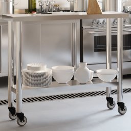 Masa de lucru bucatarie cu roti, 100x30x85 cm, otel inoxidabil GartenMobel Dekor