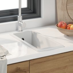 Chiuveta de bucatarie cu orificiu de supraplin din granit alb GartenMobel Dekor