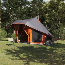 Cort de Familie Tipi în Gri si Portocaliu pentru 10 Persoane - Impermeabil GartenMobel Dekor