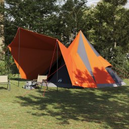 Cort de Familie Tipi Gri si Portocalie 12 Persoane Waterproof GartenMobel Dekor