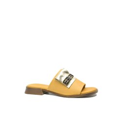 Saboți damă Anna Viotti galbeni, cu aplicație decorativă, din piele naturală GOR2558-39 EU