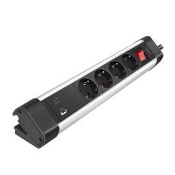PRELUNGITOR LOGILINK, Schuko x 4, conectare prin Schuko (T), ON/OFF, 16 A, 1xUSB-A, 1xUSB-C, cablu 1.5m, protectie IP20, negru-argintiu, LPS278U (timbru verde 0.8 lei)