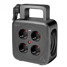 Prelungitor/tambur cu 4 x Schuko + 1 x USB-A + 1 x USB-C 5m Negru, Logilink LPS504