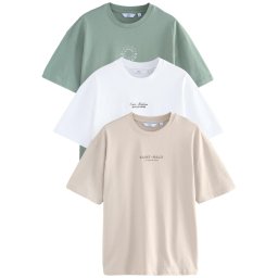Next Tricou bej / verde pastel / negru / alb