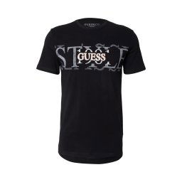 GUESS Tricou crem / negru / alb murdar