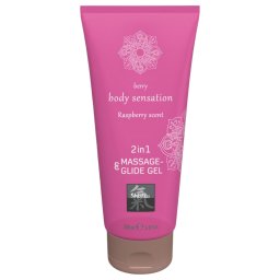 HOT - Shiatsu 2în1 cu aromă de zmeură - lubrifiant pentru masaj - zmeură (200 ml)