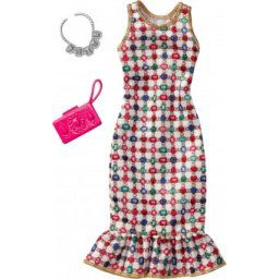 Barbie tinuta completa cu accesorii rochie casual geanta si colier FCT36