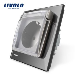 Priza simpla Livolo cu rama din sticla si capac de protectie rezistent la apa SmartElectro IntelligentHouse