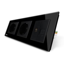Priza tripla Livolo cu rama din sticla 2 prize simple+TV/internet SmartElectro IntelligentHouse