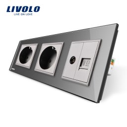 Priza tripla Livolo cu rama din sticla 2 prize simple+TV/internet SmartElectro IntelligentHouse