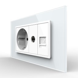 Priza Dubla Livolo cu Rama din Sticla 1 Priza Schuko+TV/internet, Standard Italian - Serie Noua SmartElectro IntelligentHouse