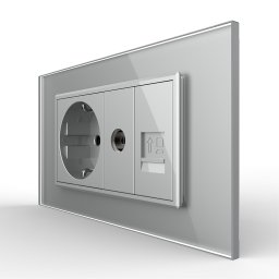 Priza Dubla Livolo cu Rama din Sticla 1 Priza Schuko+TV/internet, Standard Italian - Serie Noua SmartElectro IntelligentHouse