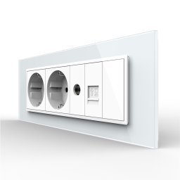 Priza Tripla cu Blank Livolo cu Rama din Sticla 2 Prize Schuko+TV/internet, Standard Italian - Serie Noua SmartElectro IntelligentHouse