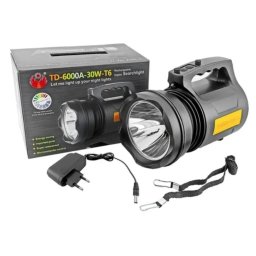 Lanterna Profesionala cu LED TD 6000A T6 de 30 W Acumulator Integrat Negru