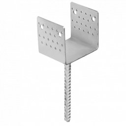 Papuc reazam metalic ingropat tip U cu picior, model 81P, otel zincat, g=4.0 mm, pentru stalpi din lemn de 80 100 120 140 mm (Dimensiuni: 100x100x60x4 mm)