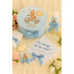 Trusou botez personalizat Teddy and Car