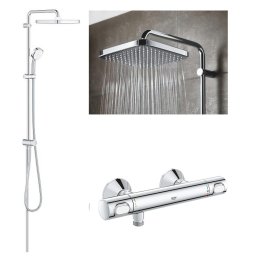 Pachet: Coloana dus Grohe 250,palarie patrata, baterie cabina dus Grohtherm 500 (26694001. ,34793000)