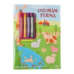 Coloram ferma. Carte de colorat cu 4 creioane cerate