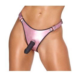 Bad Kitty Strap-on Thong with Dildo Shimmering Metallic Pink L/XL