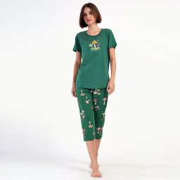 Pijama Damă cu Pantalon Trei Sfert Vienetta 'Keep a Positive Life' Confort și Optimism