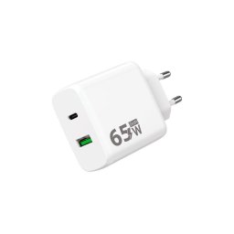 Adaptor de încărcare rapidă Winner Group 1xUSB-C + 1xUSB-A Power Delivery 65W alb