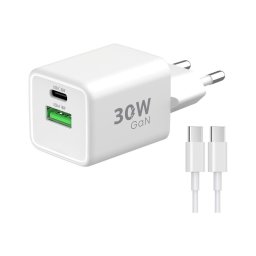 Adaptor de încărcare rapidă Winner Group 2xUSB PD 30W + cablu USB-C / USB-C 1m
