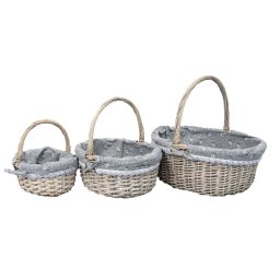 Set 3 cosuri de rachita ovale, gri inchis plus material textil / ZTS 8004