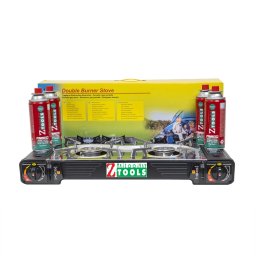 Pachet aragaz camping cu 2 ochiuri, aprindere electrica, putere 2x2.5kw + 4 butelii 410ml / ZTS 5618_1