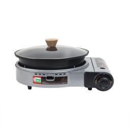 Aragaz camping, cu oala si capac de sticla, putere 2.3kw, aprindere electrica, gri / ZTS 5613