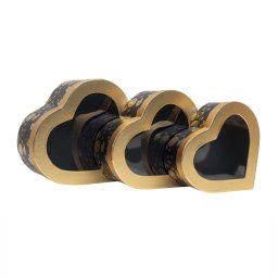 Set 3 cutii in forma de inima, negru cu capac transparent / CD4934_negru