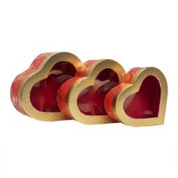 Set 3 cutii in forma de inima, rosu cu capac transparent / CD4934_rosu