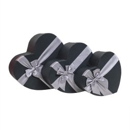 Set 3 cutii in forma de inima, negru / CD2085-negru
