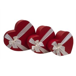 Set 3 cutii in forma de inima, rosu / CD2085-rosu