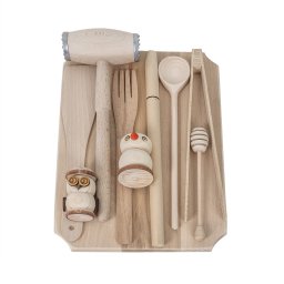 Set tocator dreptunghiular din lemn de fag, 10 piese, 35x25x2cm / EXT 6087