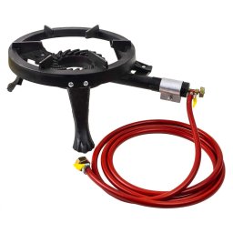 Set arzator rotund, pirostrie din fonta, (ZTS 5442) diametru 33cm, 2.5m furtun, 2 coliere, stut butelie / SET 30042