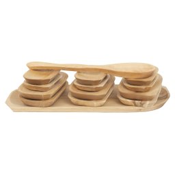 Set 13 platouri din lemn de arin pentru servire, 63x32x2.5cm, plus lingura lata / 1463_1