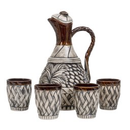 Set pentru vin din ceramica, cu ulcior si 4 pahare, 8010 / EXT LT8010