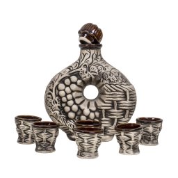 Set 6 pahare cu butelca model strugure din ceramica, 7025 / EXT LT7025