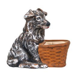 Decoratiune pentru gradina, din ceramica, catel cu suport pentru flori, inaltime 35cm, lungime 40cm / EXT 10219