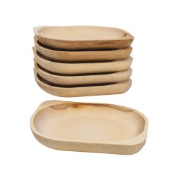 Set 6 farfurii din lemn de fag, forma ovala, mic, 23x20cm / EXT 6181